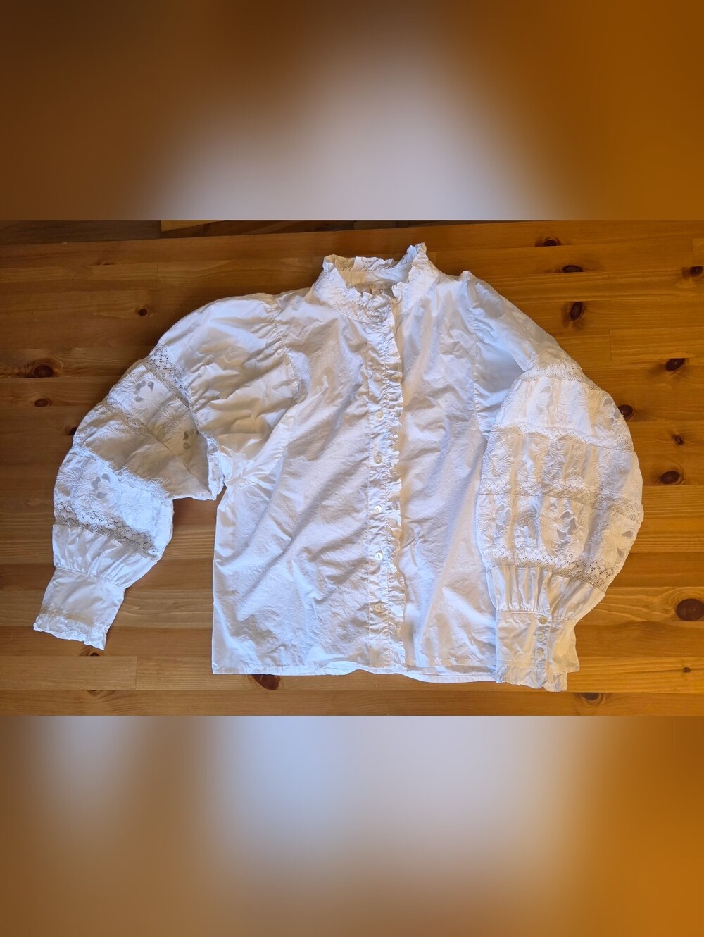 LOVE THE LABEL Womens White Cotton Lace Eyelet Puff Sleeve Blouse Shirt M